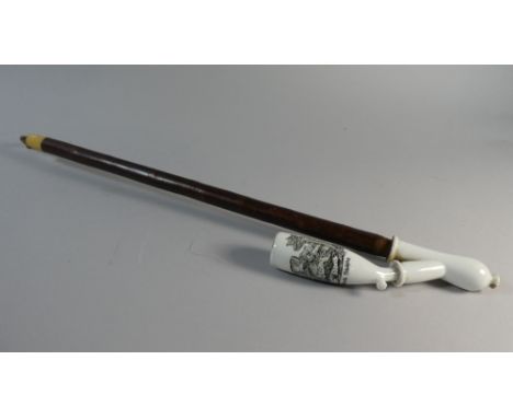 A 19th Century Black Forest Pipe with a Transfer Printed Ceramic Bowl Decorated with a Deer Hunt. 55cms Long