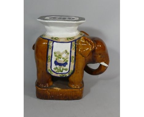 A 20th Century Treacle Glazed Ceramic Seat In the Form of an Indian Elephant, Damage to Side, 57.5cm High 