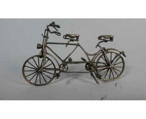 A Novelty Continental Silver Study of a Tandem Bicycle, Stamped 925. 11cms Long 