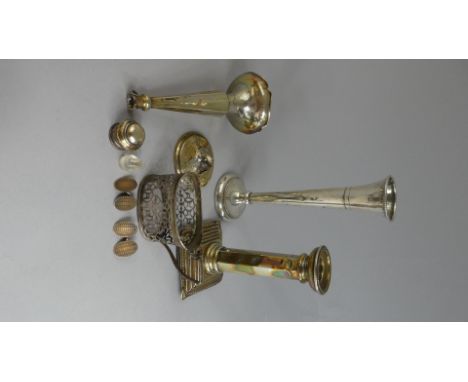 A Collection of Silver Iems to Include Cufflinks, Vases (AF) Candlesticks (AF) Ect