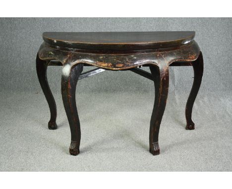 A substantial Chinese lacquered hardwood console table, possibly 19th century. H.84 W.120 D.59cm. 