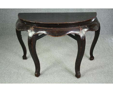 A substantial Chinese lacquered hardwood console table, possibly 19th century. H.84 W.120 D.59cm. 