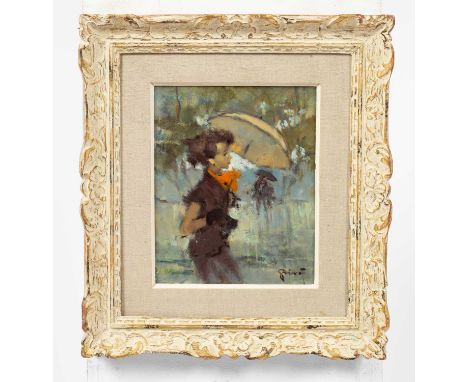 ARR Pierre Grisot (1911-1995)The Umbrellasigned lower rightoil on board25cm x 20.5cm  with E. Stacy-Marks, Eastbourne.  Frame