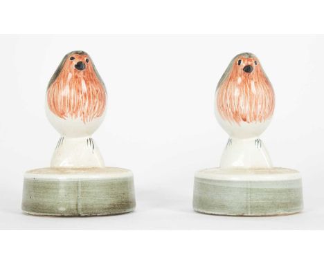 Two Rye pottery models of robins,  9cm high