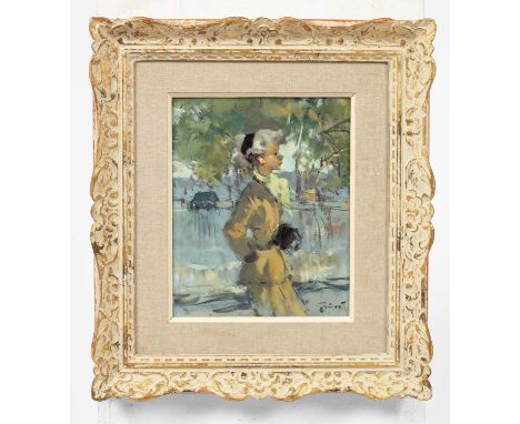 ARR Pierre Grisot (1911-1995)Elegant Lady in a Brown Suitsigned lower rightoil on board25.5cm x 20.5cm  with E. Stacy-Marks, 