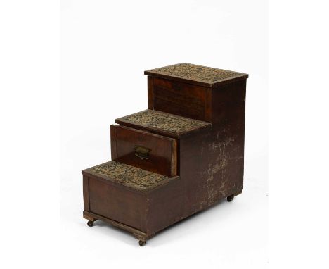 A set of mahogany library/bed steps, 19th Century, the drawers possibly later fitted for a canteen of cutlery and silver item