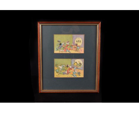 A group of six framed comical prints, including illustrations after Louis Wain, Don Percival and others (6)