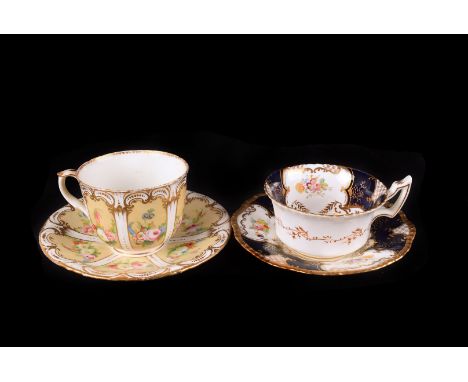 A 19th Century Beige & floral part tea set, consisting of 1 x serving plate, 15 saucers, 13 cups together with a Coalport par