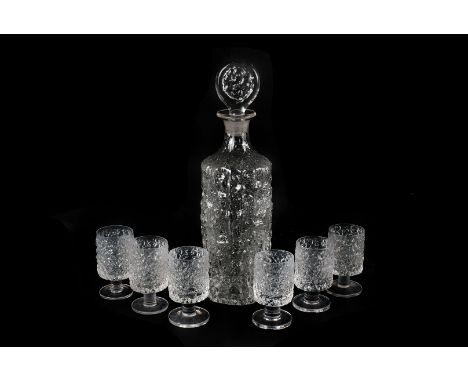 A Whitefriars Glass "Glacier" decanter, together with a matching set of 6 glasses, decanter stopper etched 56 to base
