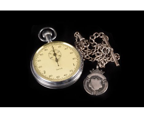 A silver watch chain and fob, together with a Smiths stopwatch in a J.W.Benson box (4)