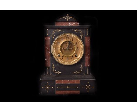 An early 20th century American slate and marble mantle clock by Ansonia, 32cm high