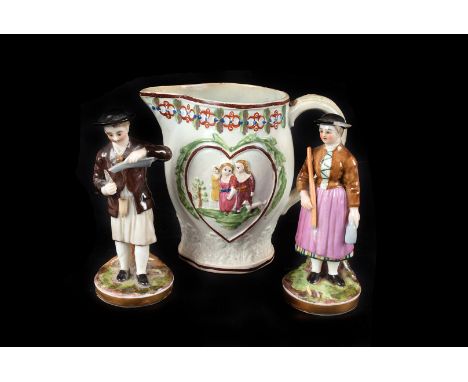 A pair of Russian porcelain figures, of a man whittling a piece of wood and a woman standing with a stick AF together with 3 