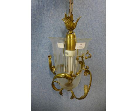 A French style gilt metal and glass pendant ceiling light 