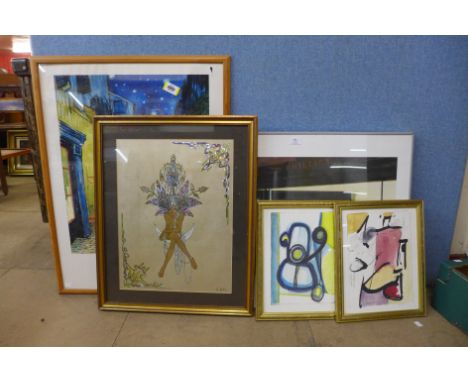 An Edward Hopper print, Nighthawks and a Vincent Van Gogh print 