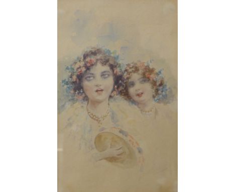 English School (early 20th Century), portrait of two ladies, watercolour, indistinctly signed, 27 x 16cms, framed 