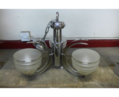 An Art Deco chrome and glass ceiling light 