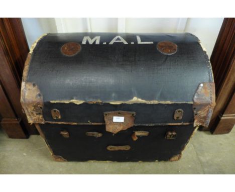 A steamer trunk, two Arts and Crafts chairs, toilet mirror, etc. 
