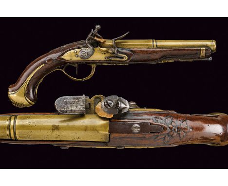 dating: circa 1800 provenance: France Bronze, two-stage, 15 mm cal. barrel with two rings at the girdle and moulded muzzle; l