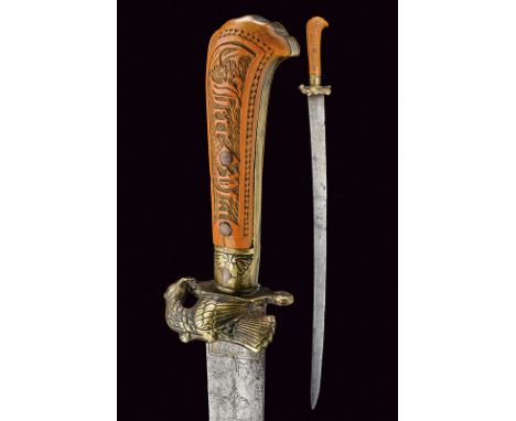 dating: last quarter of the 18th Century provenance: Germany Slightly curved, single-and false-edged blade, the base engraved