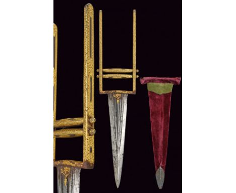 dating: 18th Century provenance: India Moghul Heavy, straight, damask blade, with strongly enlarged tip, ribbed at the center