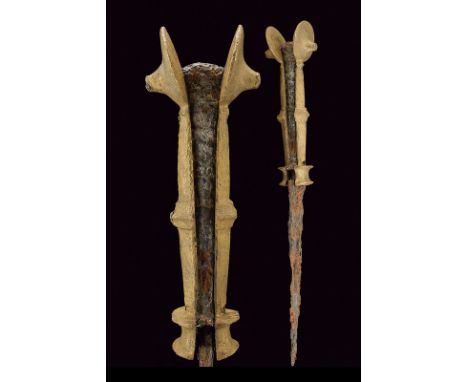 dating: circa 1500 provenance: Southern Europe Blade with strong corrosion and parts missing; grip with brass grip scales of 