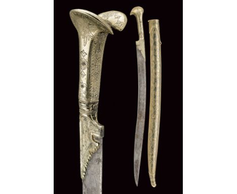 dating: 19th Century provenance: Turkey Counter-curved, single-edged blade, slightly curved at the back and featuring remains