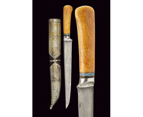 dating: 19th Century provenance: Uzbekistan Straight, single-edged blade with slightly "T"-shaped back, made of Persian damas