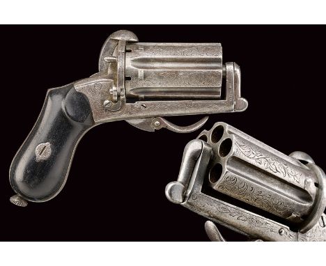 dating: third quarter of the 19th Century provenance: France Long, six-shot cylinder and 7 mm cal. barrel; the frame engraved