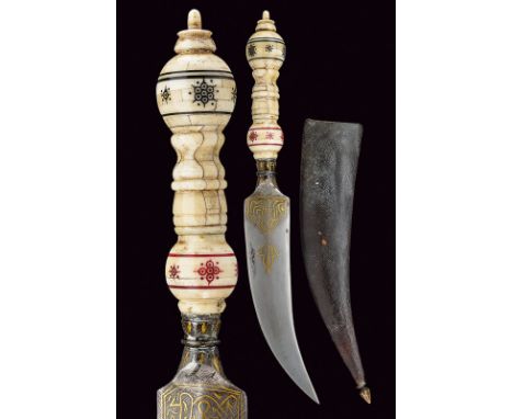 dating: circa 1900 provenance: Syria Curved, double-edged blade, ribbed at the center, the base featuring gold engravings; wh