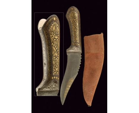 dating: early 20th Century provenance: Indopersia Counter-curved, single-and false-edged blade, partly ribbed, with saw-back 