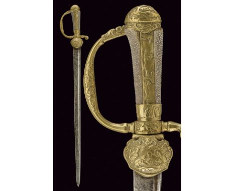 dating: 18th Century provenance: Germany Straight, single -and false-edged blade, a fuller near the back, featuring remains o