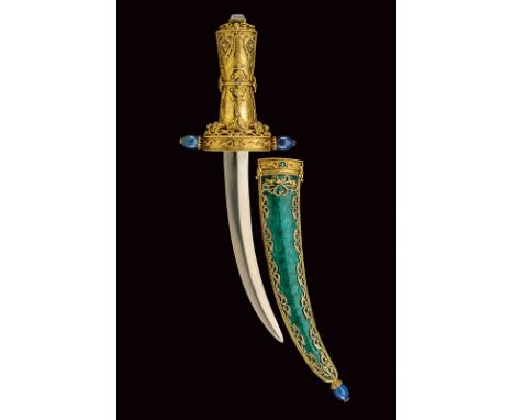 dating: circa 1900 provenance: Austria Curved, smooth, double-edged blade; gilt-silver grip, finely engraved and decorated wi