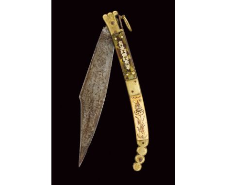 dating: 19th Century provenance: Spain Folding, single-edged blade, the back straight at the first part and then hollow to th