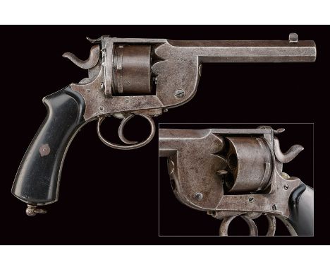 dating: 1875-1890 provenance: Belgium Octagonal, rifled, 11.5 mm cal. barrel with foresight; smooth, six-shot cylinder with s