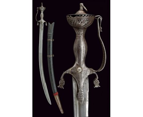 dating: 19th Century provenance: Afghanistan Strong, curved, single-and false-edged blade with fuller at the center and damas