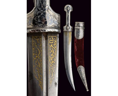dating: 19th Century provenance: Caucasia Curved (!), double-edged blade with asymmetrical grooves, the first part decorated 
