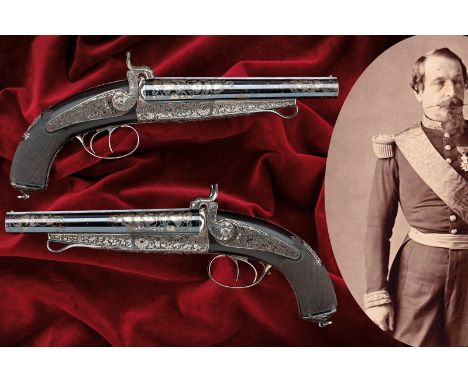 dating: mid-19th Century provenance: Paris Round, rifled, swiveling, 16 mm cal. barrels with black finishing, the rib marked 