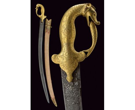 dating: circa 1800 provenance: Indopersia Curved, single -and false-edged blade, with traces of damask, at the forte remains 