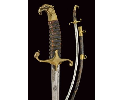 dating: 19th Century provenance: Europe Curved, single-and false-edged blade with fuller and tang; brass hilt with "S"-shaped