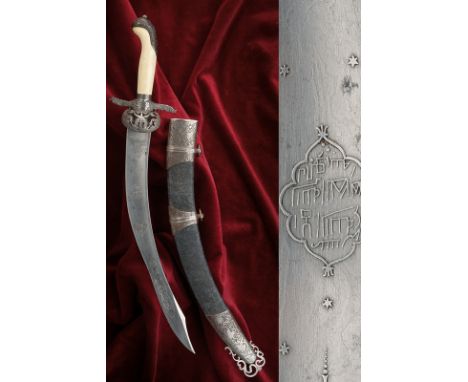 dating: mid-19th Century provenance: Sardinian Kingdom Fine,Persian damask, single-edged blade of asymmetrical shape, with ho