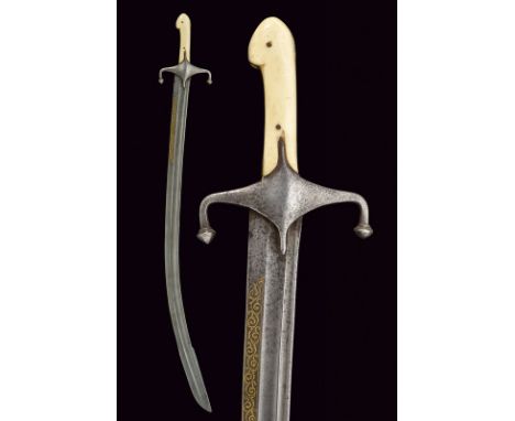 dating: 19th Century provenance: Indopersia Curved, single-and false-edged blade with wide fuller at the center and groove at