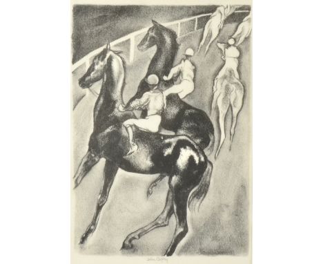After John Copley, singed lithograph, racing scene, signed lower centre, 36cm x 25cm 