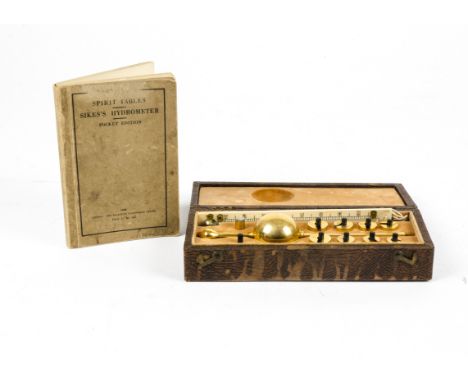 A 20th Century cased Sikes Hydrometer,  together with an ivory thermometer marked 'T. O. Blake', eight brass weights and a 19