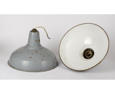 A pair of grey enamel mid Century industrial lampshades, 40.5cm diameter x 30cm high 