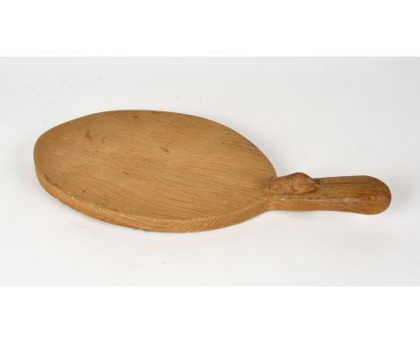 A Robert Thompson of Kilburn commonly known as the Mouseman, cheese board, the oval adzed tray with raised handle with mouse 