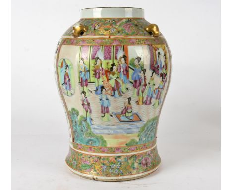 A Chinese vase with overglaze enamel decoration,  in the Canton taste, the baluster body with an upper border profusely decor