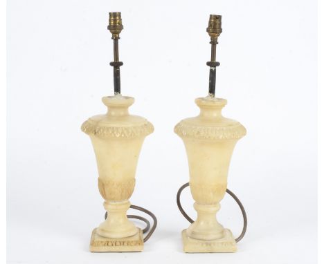 A pair of alabaster lamps, height of the lamp base 23cm 