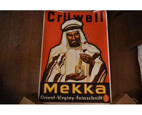 A vintage German advertising poster for Cruwell Mekka tobacco. H.83 W.60cm 