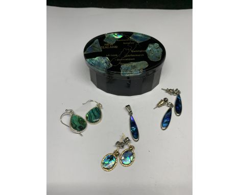 A NEW ZEALAND OPAL BOX CONTAINIKGN SEVEN EARRINGS 