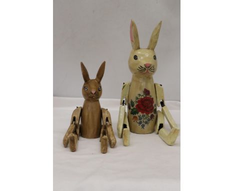 TWO WOODEN SHELF RABBITS 